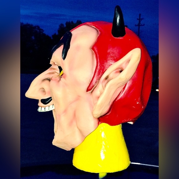 Vintage Lucifer Costume Horned Horny Devil Satan Rubber Adult Size Mask - Picture 8 of 10
